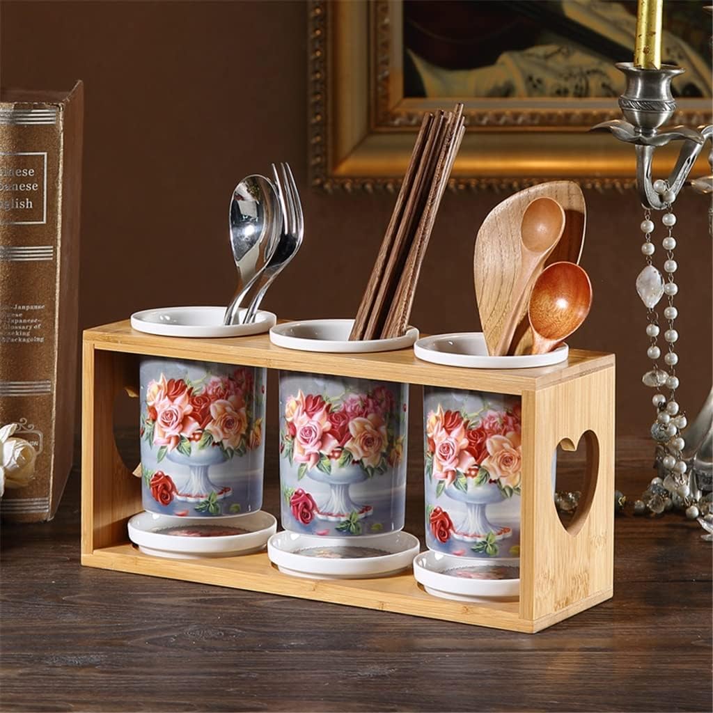 Home Ceramic Chopsticks Holder Multifunctional European-style Kitchen Supplies Binocular Rack Drain Storage Box(Style 2)
