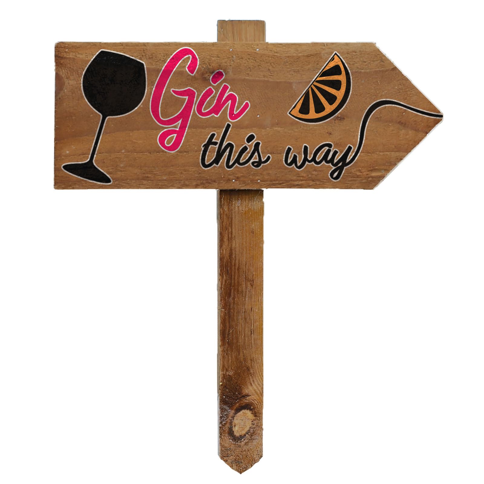 Outdoor Gin This Way Sign with Stake, Wooden Arrow Pointing Right or Left, Birthday Party Décor Pub Shop Garden Sign