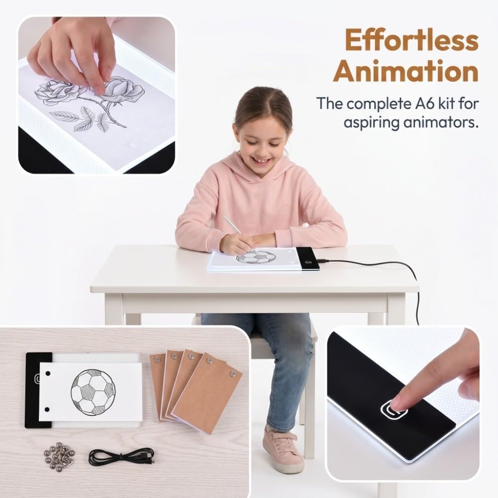 Limen Flip Book Kit LED Light Box A6 USB-Powered Ultra-Thin Tracing Board for Drawing, Animation & Calligraphy, Adjustable Brightness, Non-Slip Back