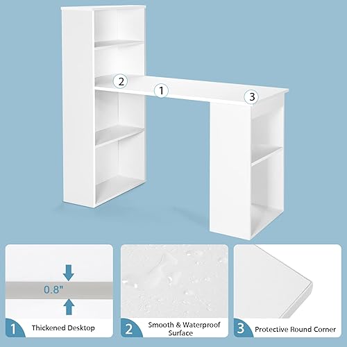 Miniatura 7 de IFANNY - Escritorio blanco para computadora con estantería, moderno escritorio de oficina en casa con estantes de almacenamiento y soporte para CPU,