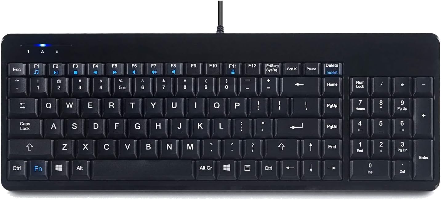 Perixx PERIBOARD-220H US, Wired Compact USB Keyboard with 2 Hubs - Build-in Numeric Keypad - Black - US English Layout