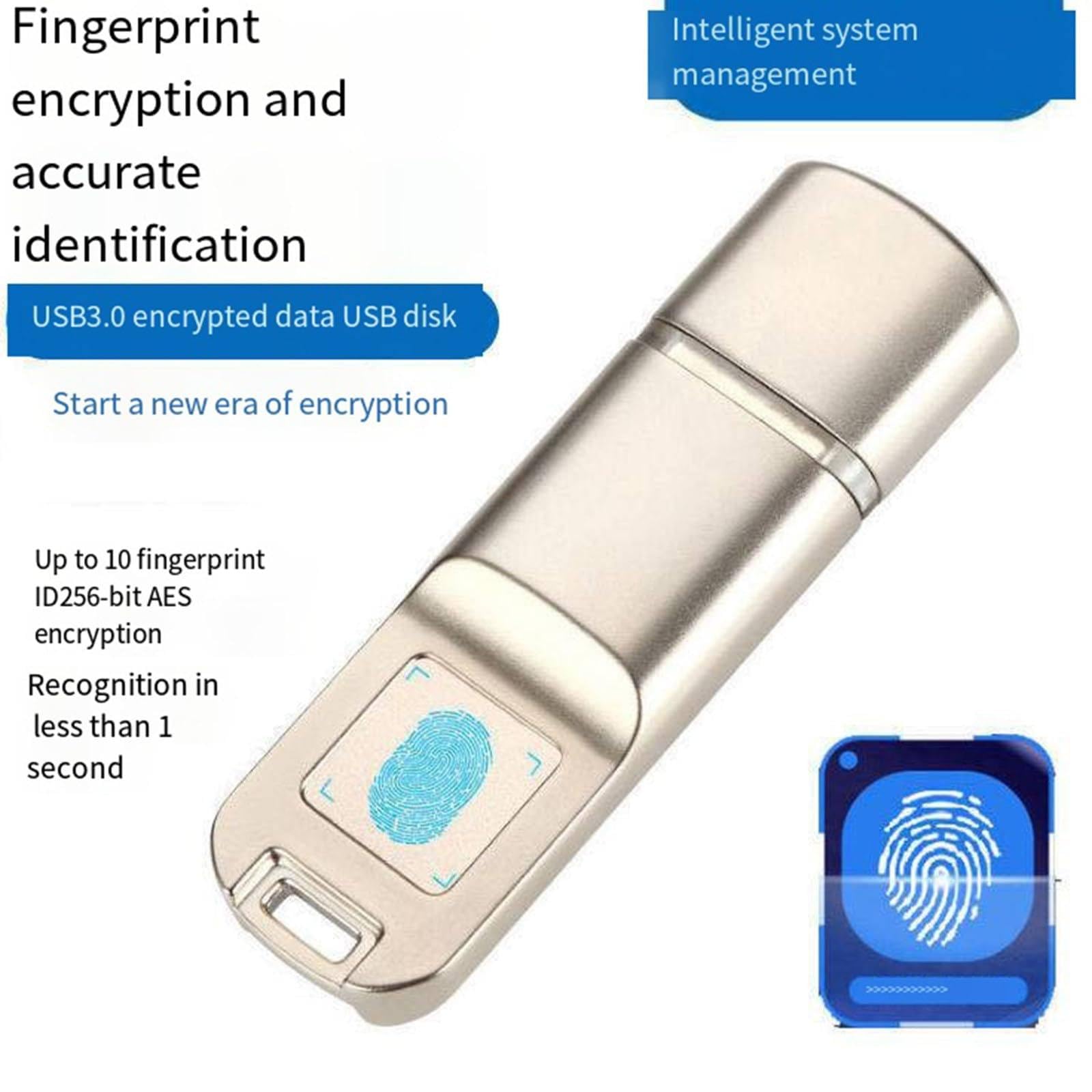 Chiavetta USB 3.0 Con Impronta Digitale,32 Gb/64 Gb/128 Gb/256 Gb, Chiavetta USB Antifurto per Ufficio, Memory Stick Con 10 Id Di Impronte Digitali Consentiti, Per Windows/Mac Os E Android 6.0 64GB