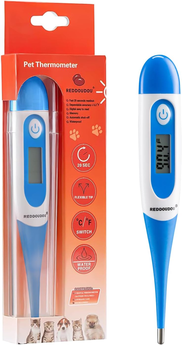 Digital Pet Thermometer for Accurate Fever Detection, Suitable for Cats/Dogs/Horse/Veterinarian, Waterproof Pet Thermometer, Fast and Accurate Measurements in 20 Seconds (Blue)