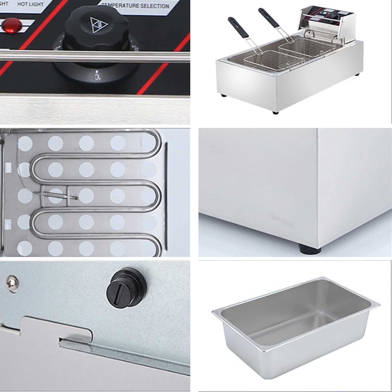 Friggitrice elettrica da banco da 20 Litri di Grande capacità da banco in Acciaio Inossidabile Friggitrice elettrica Commerciale con cestello e Coperchio per Cucina Domestica del Ristorante