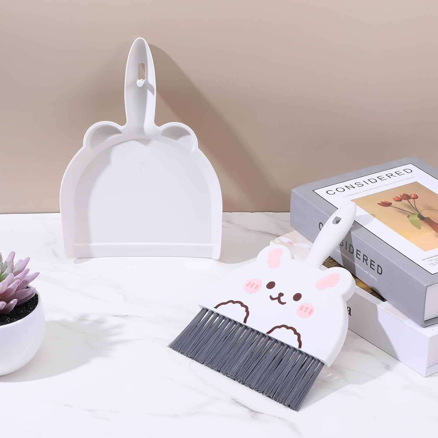 Upgrade Small White Broom and Dustpan Set, Hand Dustpan and Brush Set, Cute White Mini Broom and Dust pan Sets, Little Dust Pan for Home Use Tabletop Debris Cleaning Pet Guinea Pig Cages