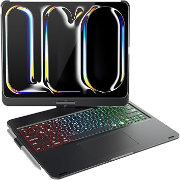 doqo Keyboard Case for iPad Pro 11-inch M5 2025 & Pro 11 M4 2024, 360 Rotating Wireless Keyboard with Multi-Touch Trackpad, 7-Color Backlit Slim Protective Cover