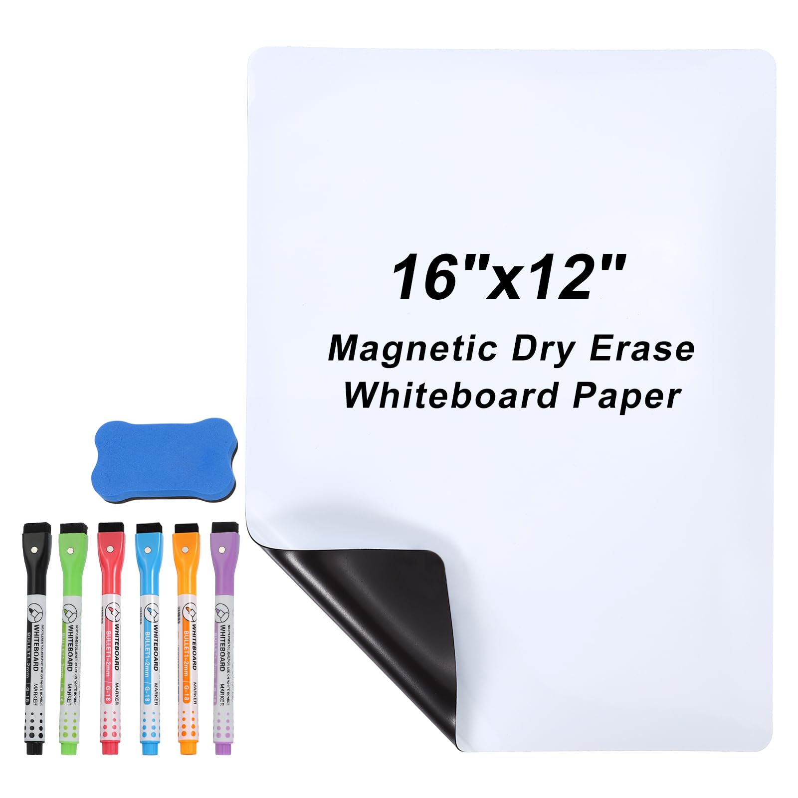 PATIKIL Magnetic Dry Erase Whiteboard Paper, 16"x12" White Board Stickers for Wall Whiteboard Contact Paper Sheet with Marker