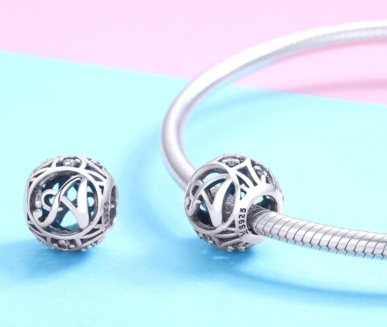 Letter Charms 925 Sterling Silver Initial A-Z Bead Charms for Bracelets Necklaces, Cubic Zirconia Alphabet Beads Personalized Gifts for Women - Image 2