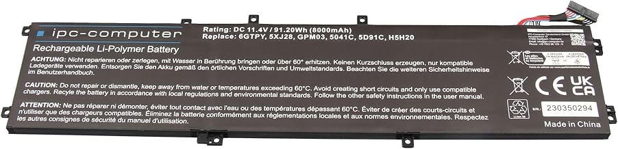 IPC-Computer batteria compatibile con Dell Inspiron 15 (7501), 15 (7590) - 6GTPY da 91,20Wh