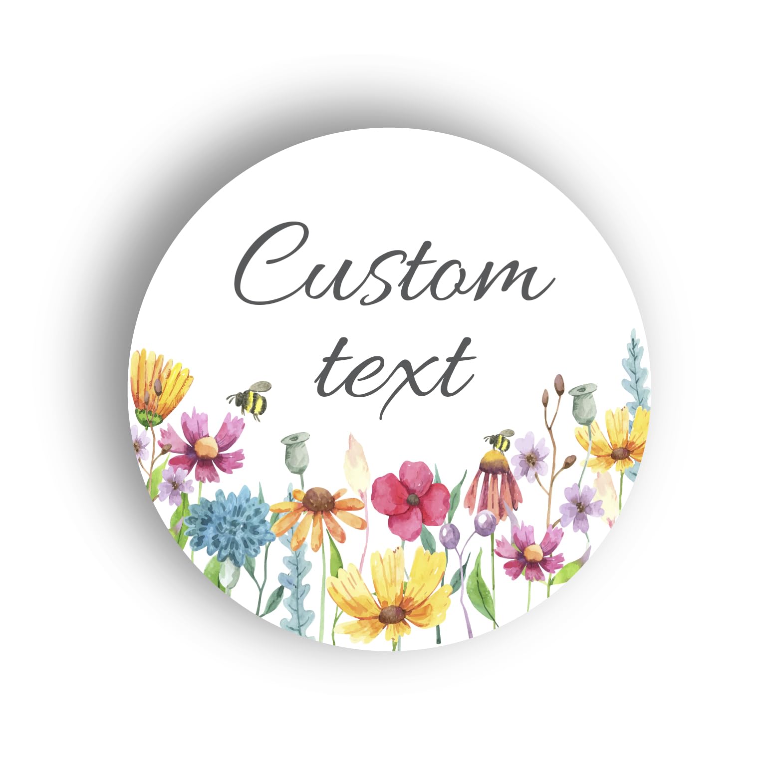 Personalised Spring Flowers with Bees Paper Labels - 37mm Self-adhesive Stickers - Multipack Stationery Craft Decorative Labels (White Paper Labels, Pack of 450)
