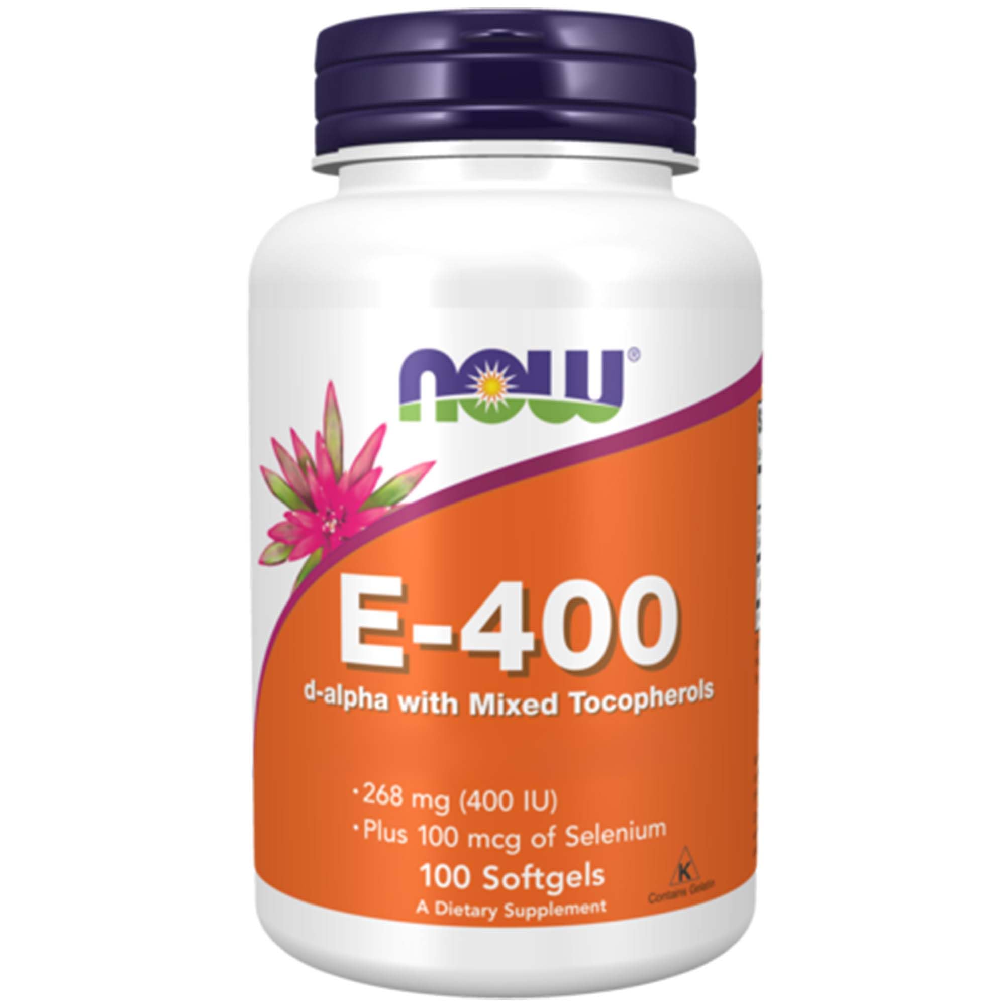 NOWFoods, E-400, D-Alpha-Tocopherol with Selenium, 268mg Vitamin E, High-Dose, 100 Softgels, Gluten-Free
