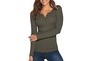 Fitted Women's Henley Long Sleeve Ribbed V Neck Knitted Top
