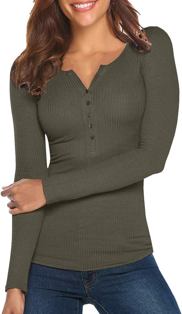 Tobrief Women’s Henley Shirts Long Sleeve V Neck...