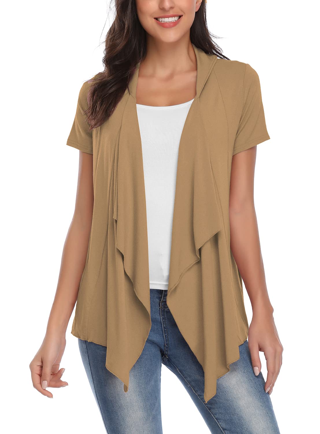 EXCHIC Women’s Open Front Cardigan Irregular Hem Short Sleeve Outfits