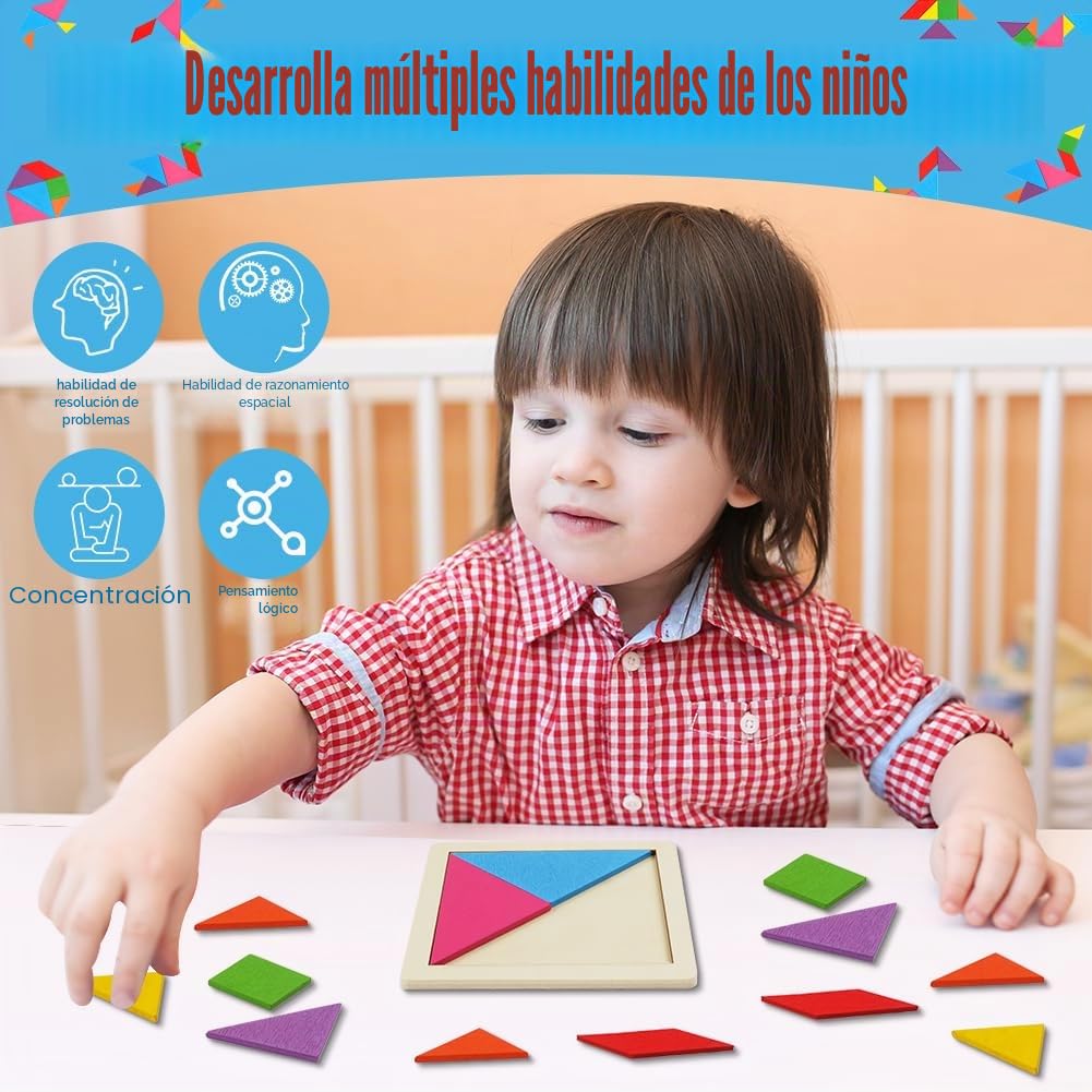 Ainiv 24PCS Tangram Infantil, Tangram Puzzle Madera Regalitos Cumpleaños Invitados Niños, Colegio, Detalles Cumpleaños, Rompecabezas Educativos Montessori para Niñas y Niños