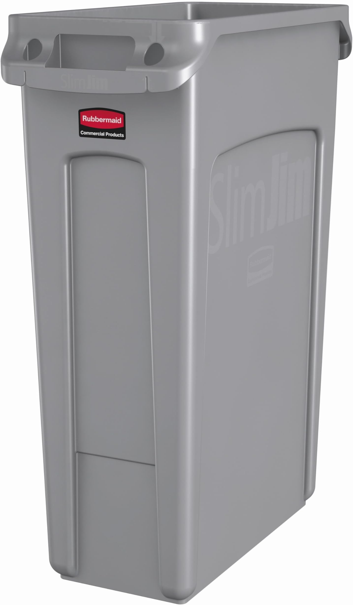 Slim Jim Plastic Rectangular Trash/Garbage Can with Venting Channels, 23 Gallon, Gray