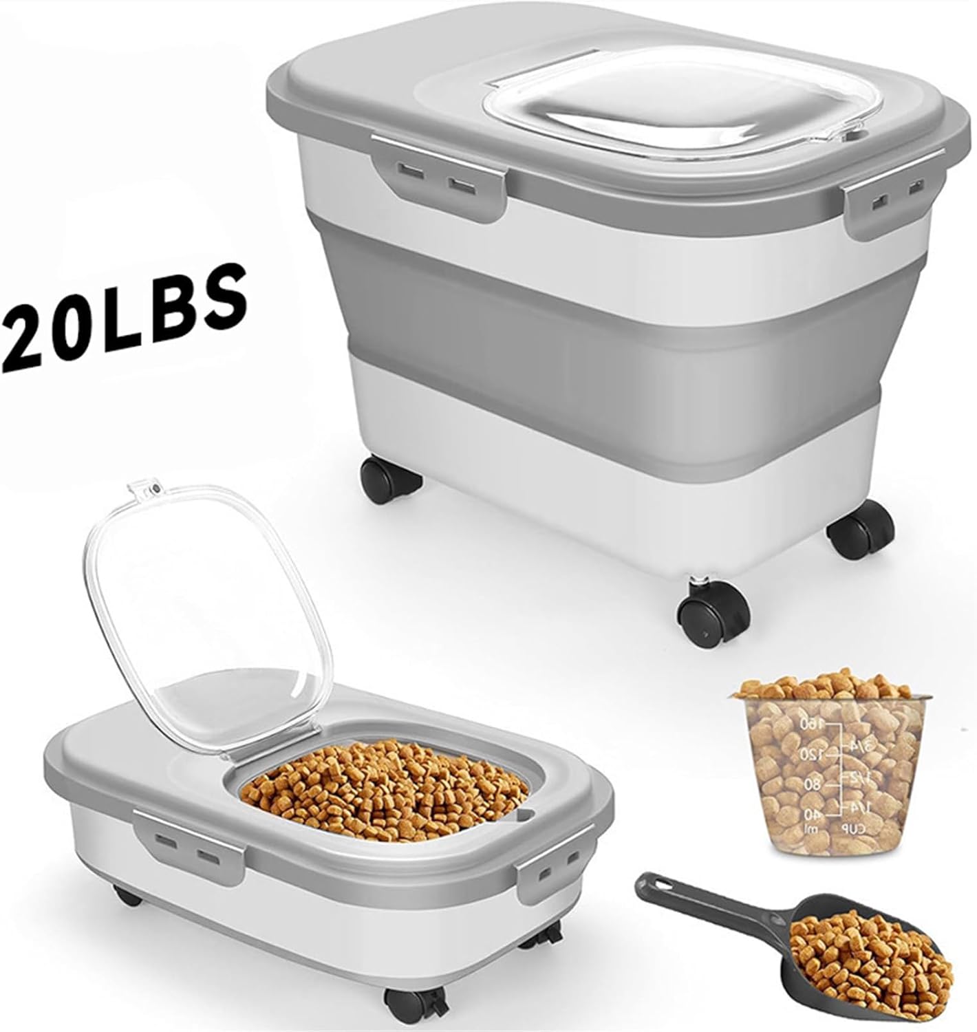 Space Efficient Foldable Rice Storage Includes Scoops for Portions Sealed Against Sturdy Materials Space Saving Container