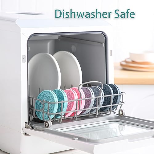 Miniatura 6 de Colinda Juego de 6 posavasos de silicona con soporte, alfombrillas antideslizantes para bebidas frías y calientes, diseños decorativos, embalaje