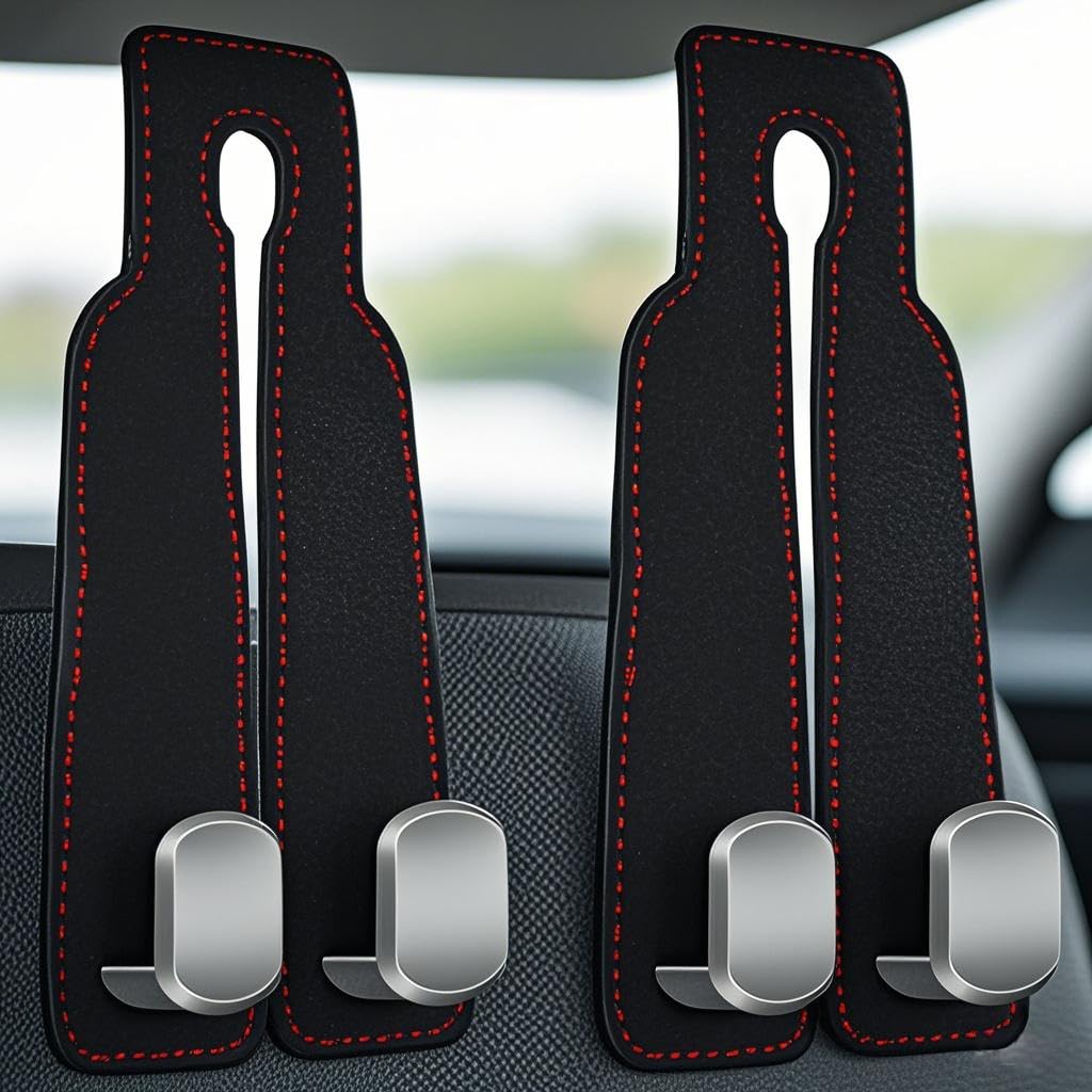 Dotbengc Car Seat Hooks for Headrest, 2 Pack Car Seat Back Storage Hook for Purses and Bags, Leather Car Purse Holder, Car Interior Accessories for Car Bag Organizer Hanger (Black)