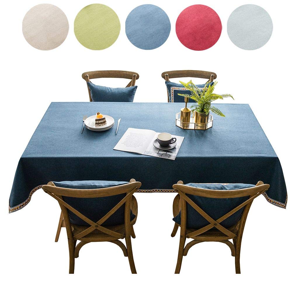 Nappe de table bleu uni en coton lin lavable JK 100x160cm pour banquet