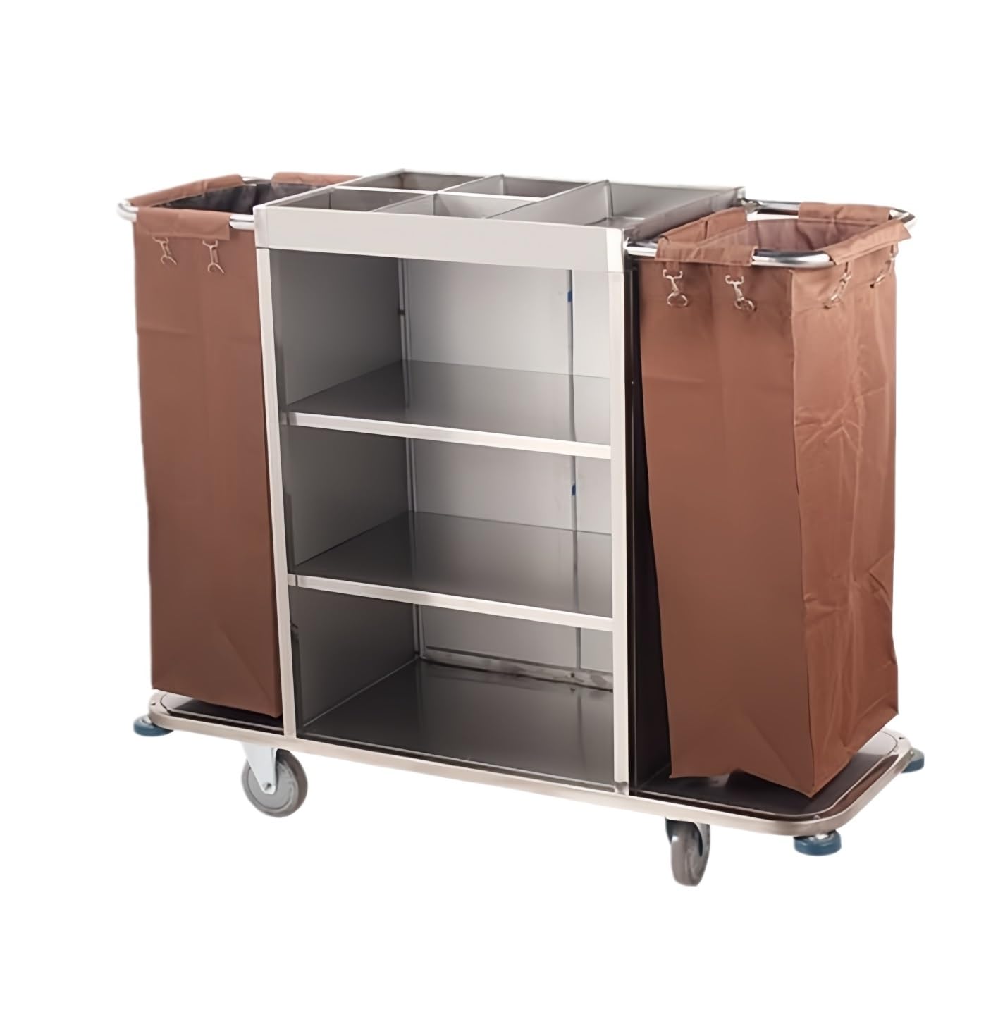 Armoire de Nettoyage en Acier Inoxydable, Chariot de Nettoyage Commercial à 3 étagères, Caddie de ménage avec casier, idéal pour hôtels, magasins, écoles et Entreprises
