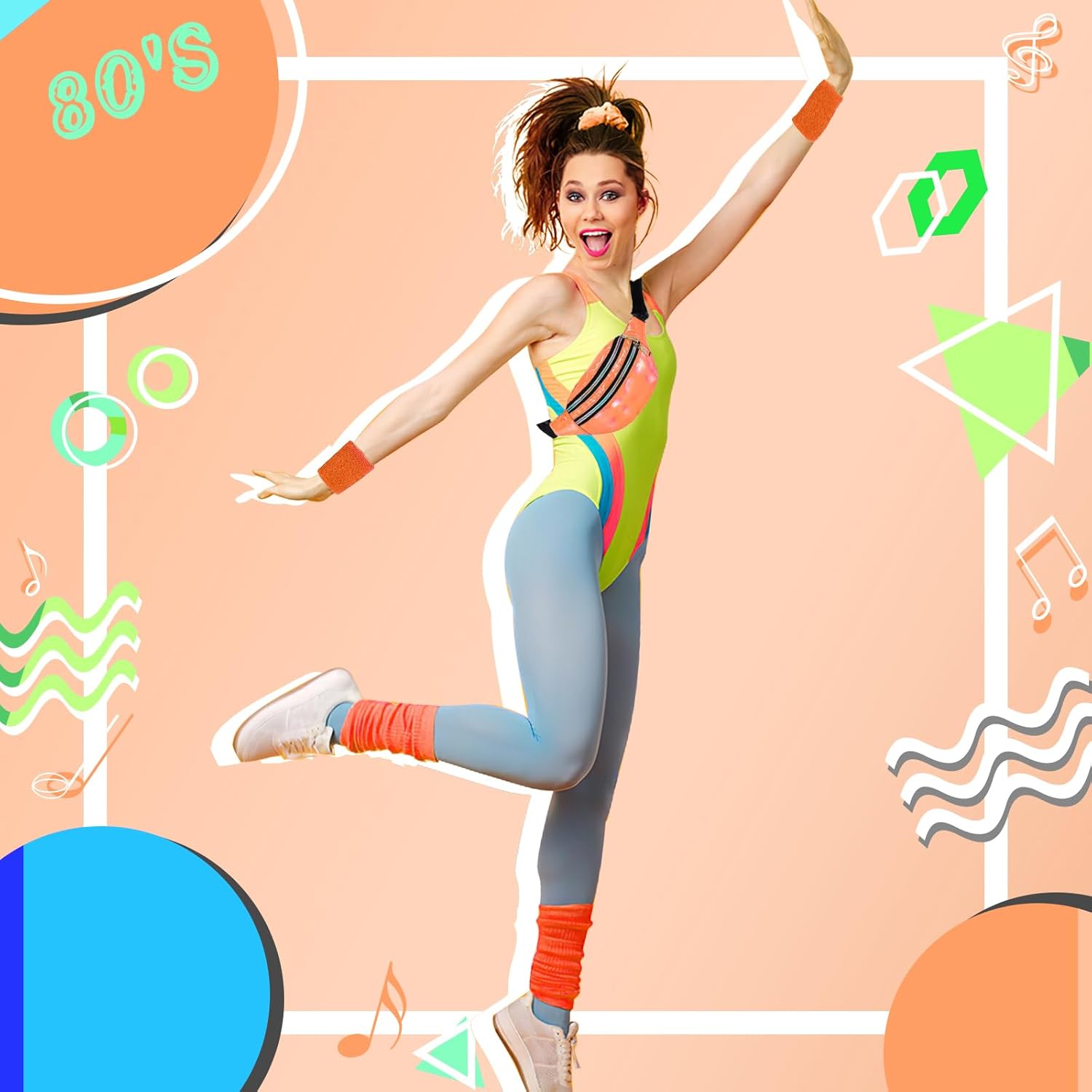 80s Neon Workout Costume Accessories Set 10 PCS Leg Warmers for Women 80s Headband Wristband Fanny Pack for Yoga Running - Image 6