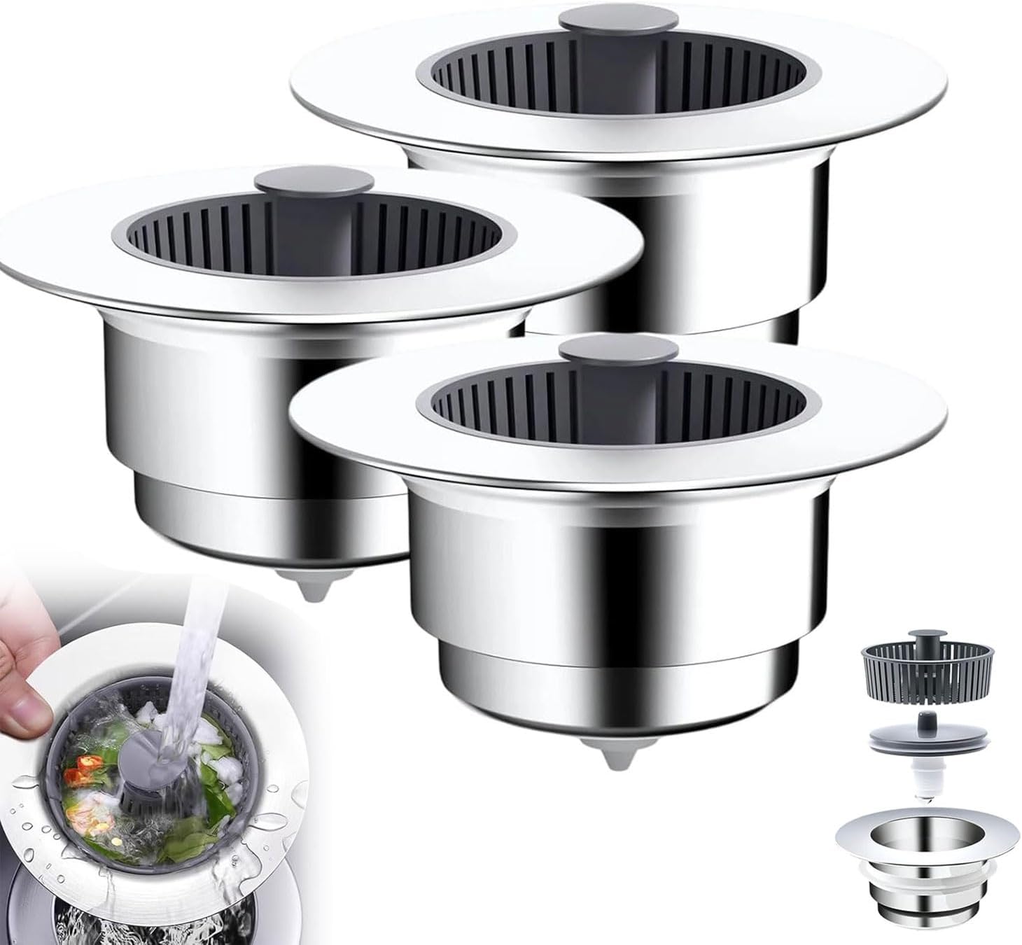 シンクストレーナー、キッチンシンクプラグ、3 in 1 キッチンシンク排水ストレーナー、キッチンシンクストレーナーステンレスラップシ