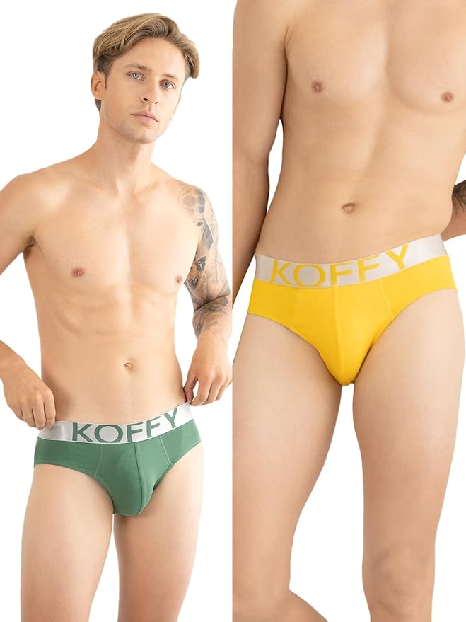 KOFFY Men’s Flexible Cotton Lycra Brief with Minus Cutting Pouch Design and Moisture-Wicking Features
