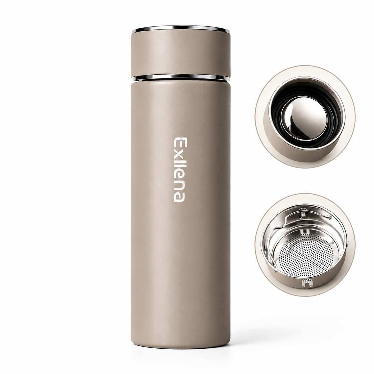 【Upgraded】 Exllena Small 500ml Water Bottle for Handbag – Small Flask for Hot & Cold Drinks, Perfect Small Insulated Water Bottle for Travel, Milk, Coffee...(Brown) — image 1