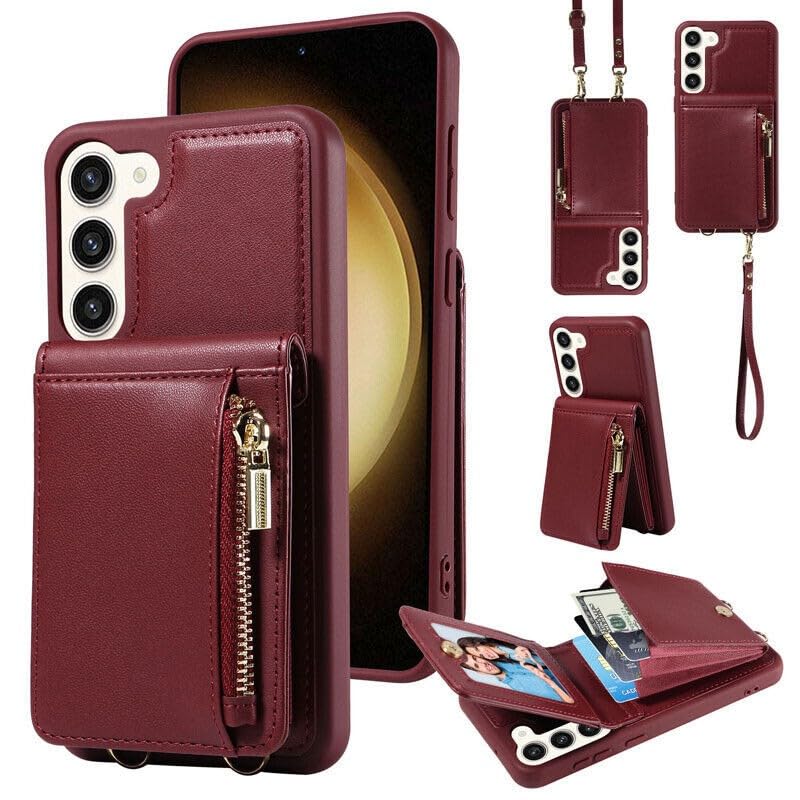 Étui en cuir pour Samsung Galaxy S24 FE rouge avec coque silicone et support