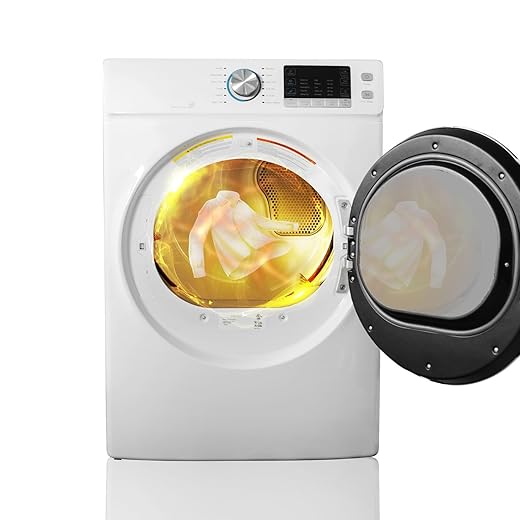 8 Cu.Ft Front Load Electric Clothes Dryer, 120V Vented Stackable Dryer Machine with Steam Function & Wrinkle Care for Home, Laundry, White