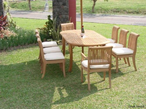 New 9 Pc Luxurious Grade-A Teak Dining Set - 94" Double Extension Oval Table & 8 Giva Chairs (6 Armless & 2 Arm/Captain) #WHDSGVj