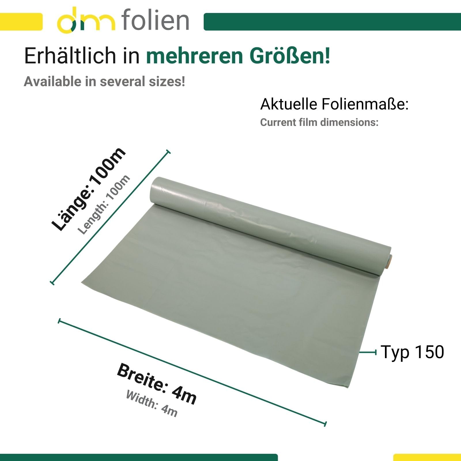 dm-folien gmbh Baufolie I Opake & reißfeste Allzweckplane aus Polyethylen I Wasserfeste Schutzfolie für Abdeckungen im Innen- & Außenbereich (150 My, 4 x 100 m)