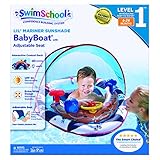 SwimSchool Lil’ Mariner Fabric Baby Boat, Canopy, UFP50, Sound & Light Activity Center, Extra-Wide Inflatable Pool Float, 6 to 18 Months, Blue