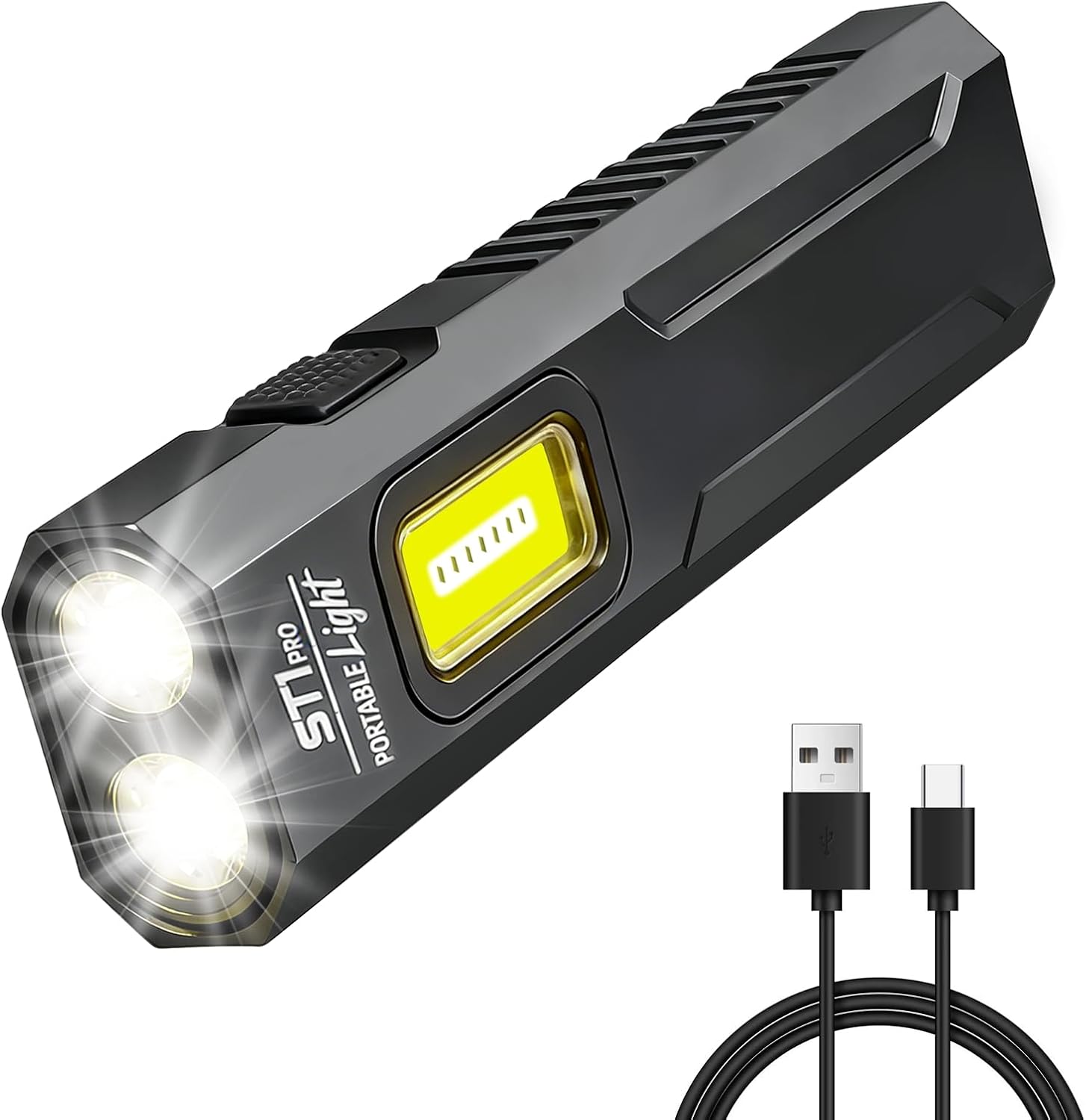 Rechargeabl Flashlight, Magnetic EDC Pocket Flashlight 9 Modes Super Bright High Lumens with Pocket Clip Side COB Light Work for Workshop Professional Lights Camping and Hiking (Black)
