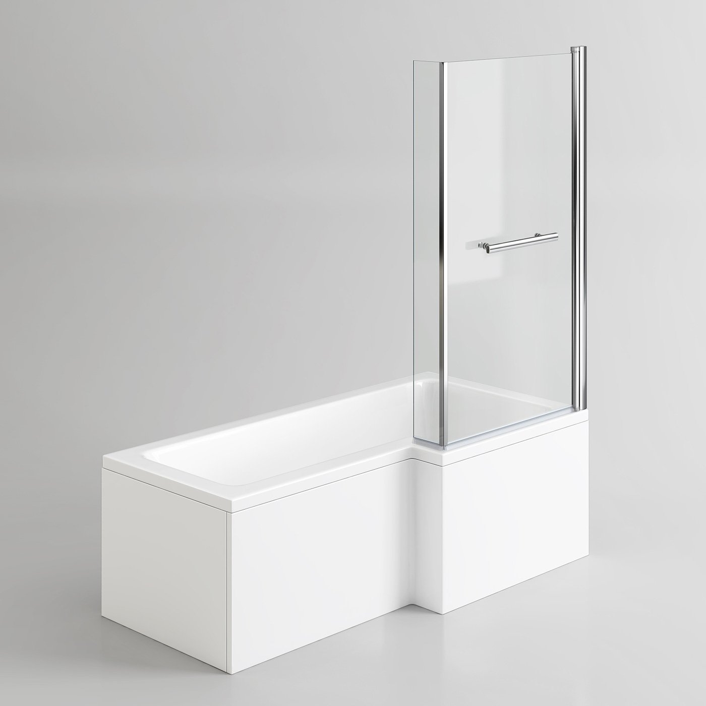 1700 mm Right Hand L Shaped Bath Shower Screen Rail Side Panel Bathroom White Acrylic Bathtub