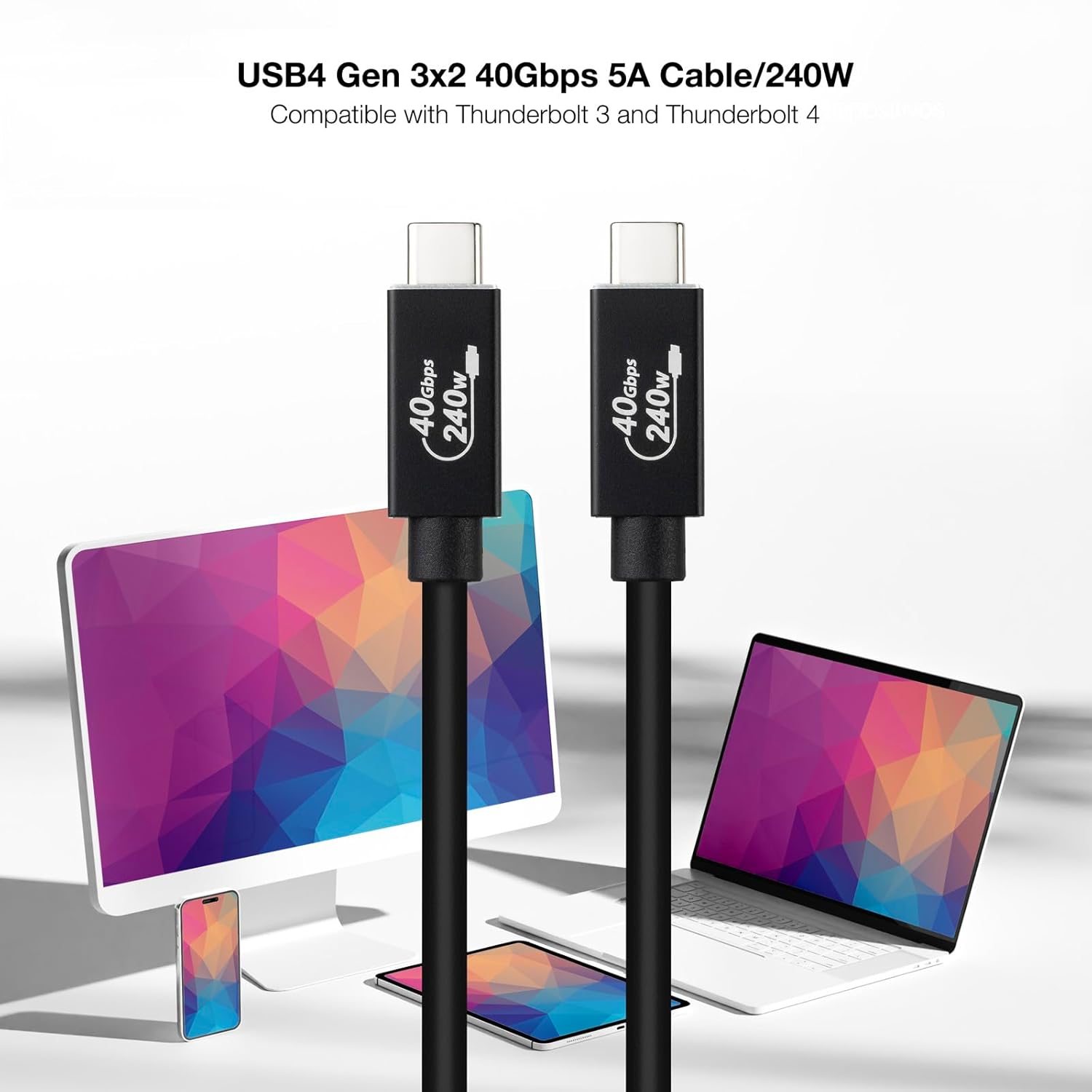 NANOCABLE 10.01.5001 - USB 4 Gen 3x2 40Gbps 5A/240W, USB-C to USB-C Compatible with Thunderbolt 3 and Thunderbolt 4, up to 8K at 60Hz, Black, 1 Meter