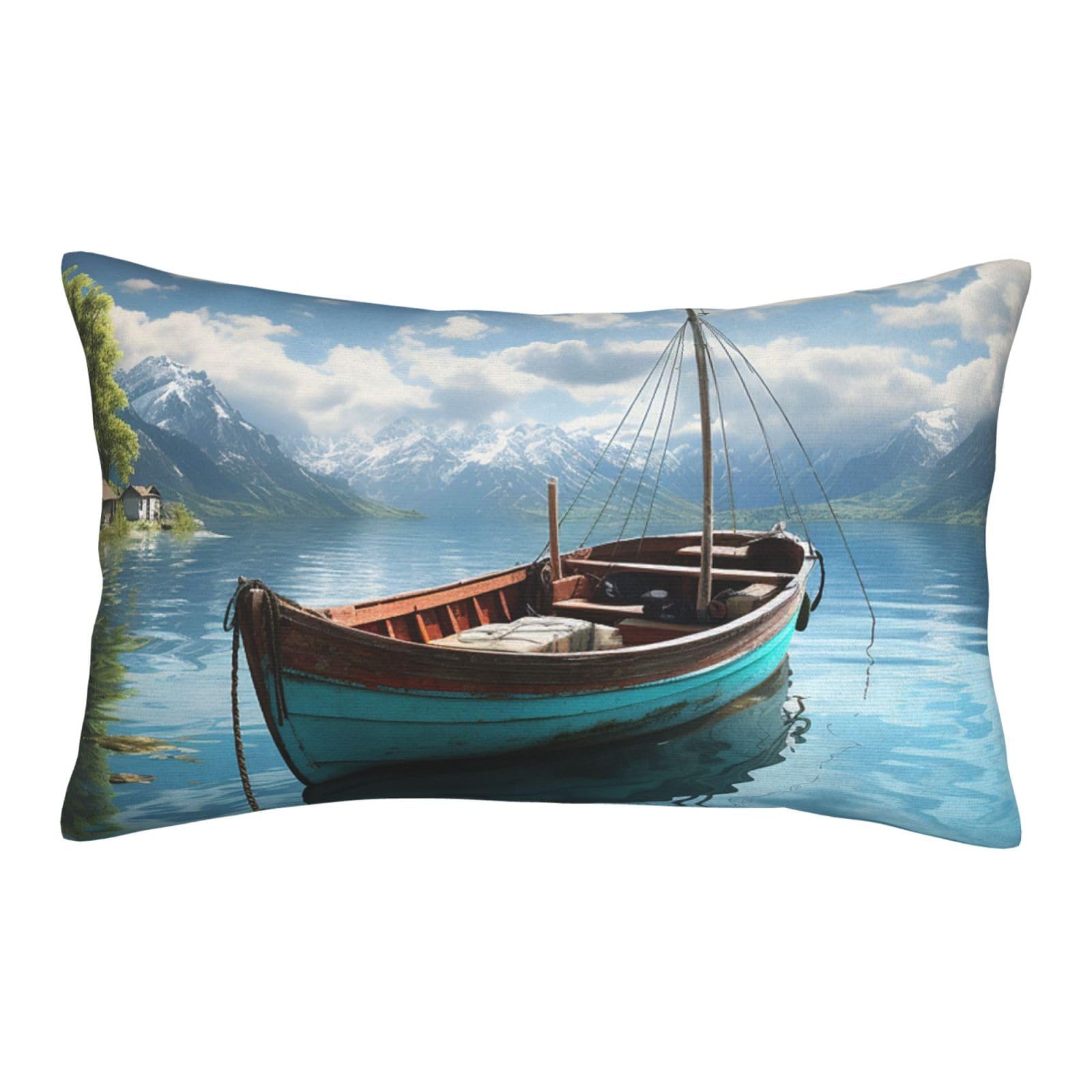Velvet Pillowcases 14"x20" Ultra Soft Breathable Pillow Cases, Luxury Fuzzy Throw Pillow Covers with Zipper, Fishing Boat Pillow Shams All Seasons Decorative Cushion Cases for Couch