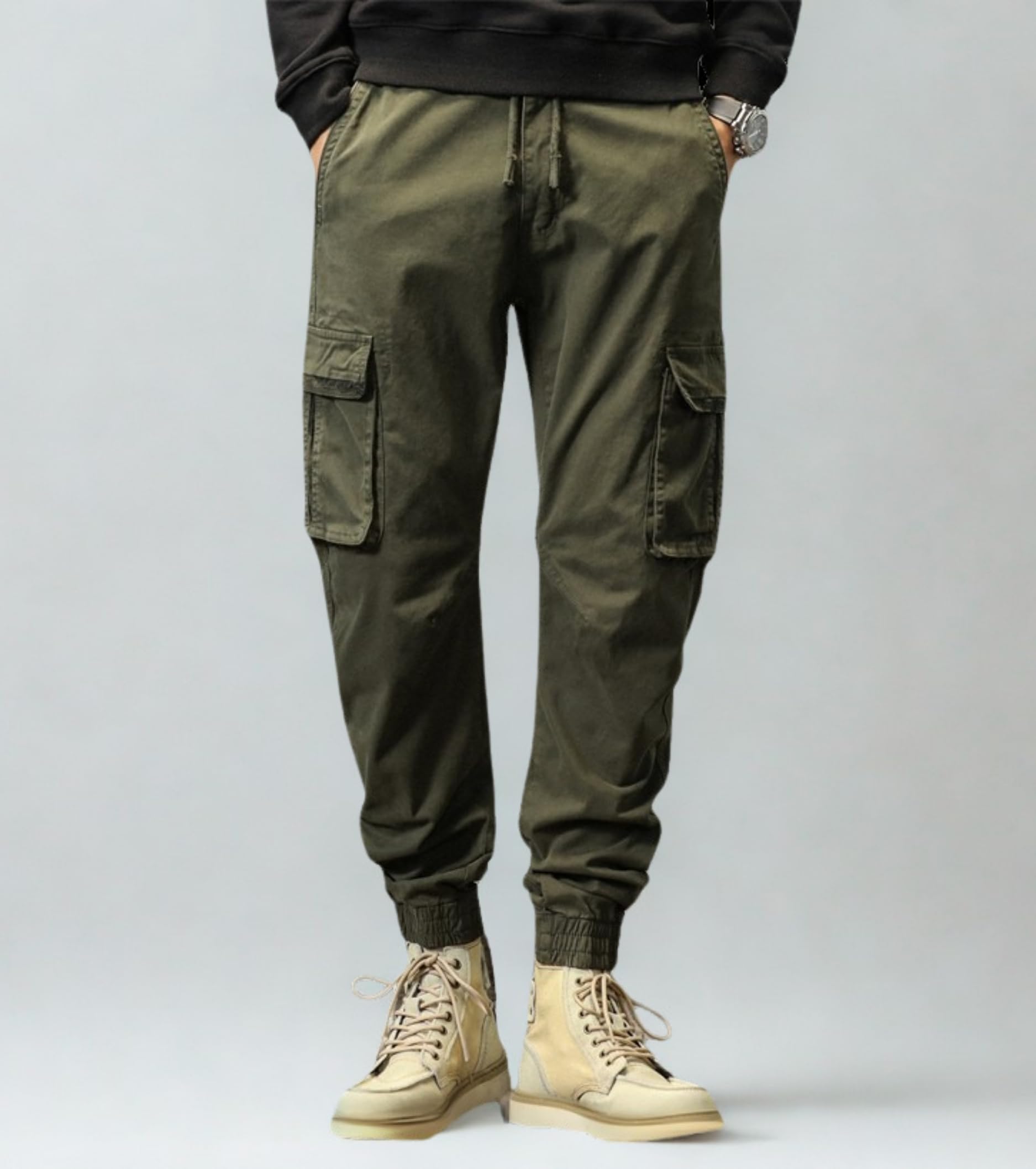 L'MONTE Imported Cargo Joggers for Men | Cotton Cargo Pants for Men | Slim Fit Casual Jogger Pants | Elastic Waist Stretch Trousers(30,Green) 1
