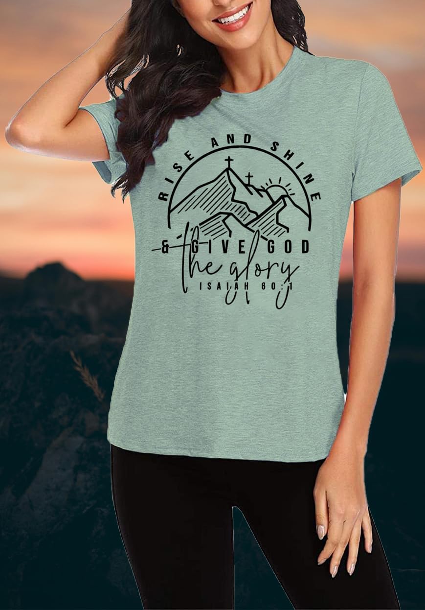 Women Hiking Mountain Shirt Nature Sunrise Graphic Printed Hiking T Shirt Summer Short Sleeve Workout Tee top - Image 3