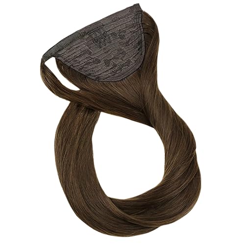 Miniatura 9 de Full Shine Extensión de cola de caballo de cabello marrón real, extensiones de cabello lacio para mujer, cabello corto, 2.47oz, 12 pulgadas