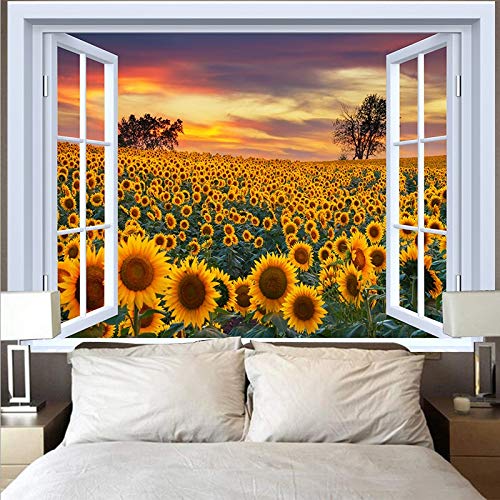 KHKJ Natürlicher Mond Wandteppich Wand Stoff Hippie Wandbehang Wandteppich Strand Wald Sonnenblume Sternenhimmel Fenster Wandteppiche A14 200x180cm Cover