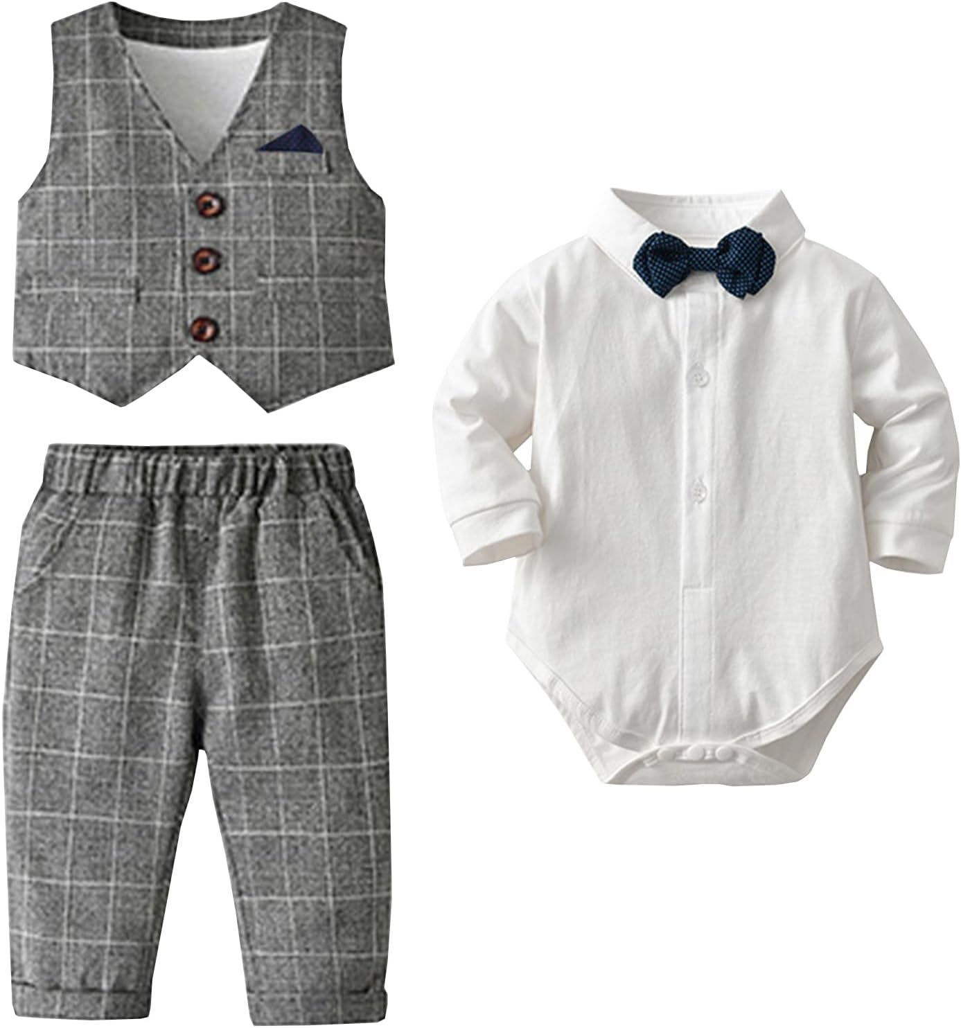 Baby Boy Gentleman Outfits Suits, Long Sleeve Shirt+Bow Tie+Waistcoat+Pants Toddler Christening Wedding Outfits