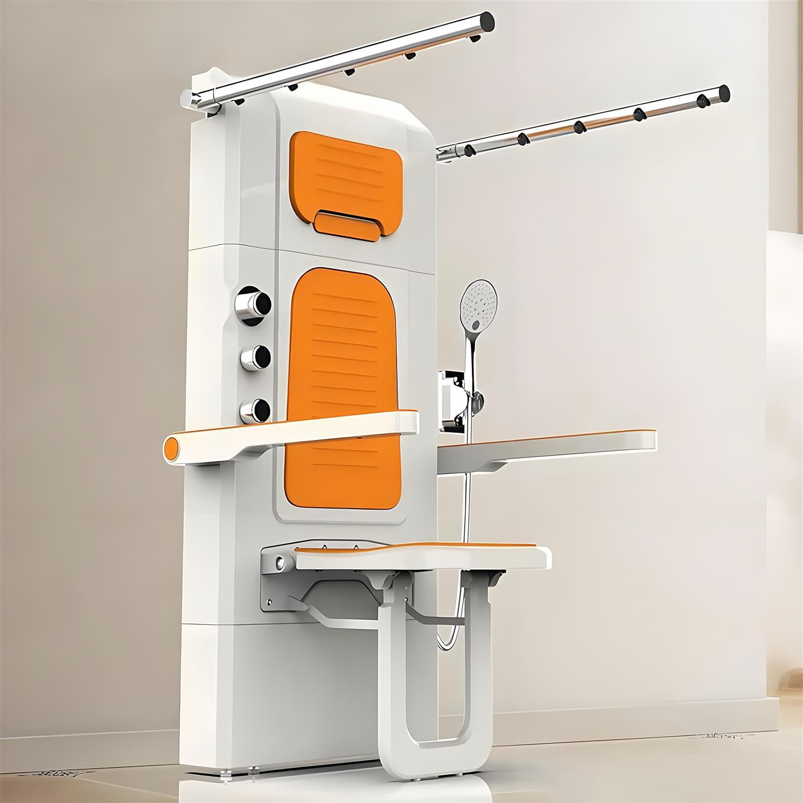 Sedia da Doccia Pieghevole con Corrimano, Sedile da Bagno A Parete con Soffione, Sedile da Bagno Multifunzionale A Parete, Sedia da Doccia per Anziani