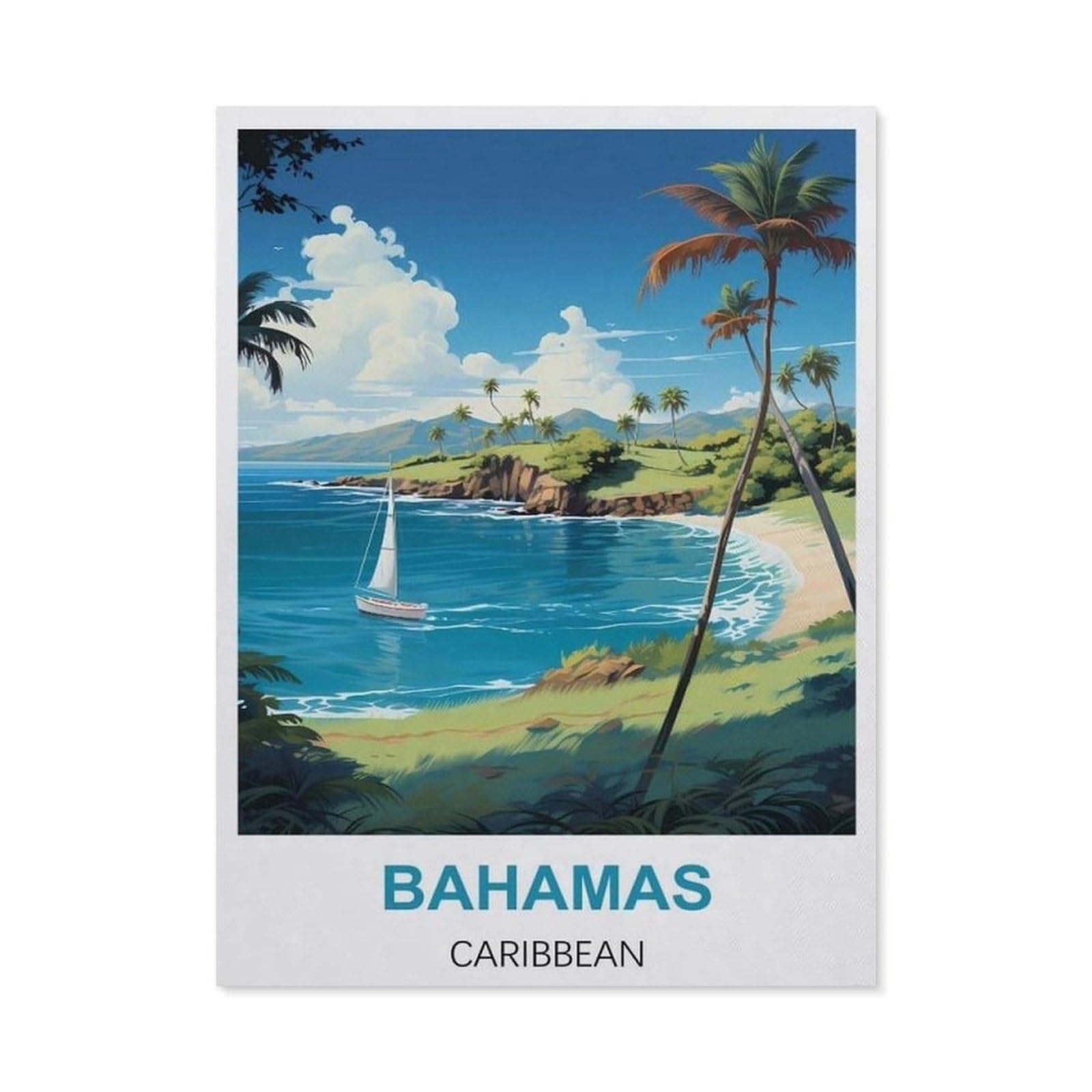 BEAYODKP 5D Diamond Painting Set for Adults and Children，Bahamas Caribbean Vintage Travel Posters，DIY Diamond Crystal Rhinestone Embroidery Painting（40 x 50 cm/15.74 x 19.68 inches）-CA64