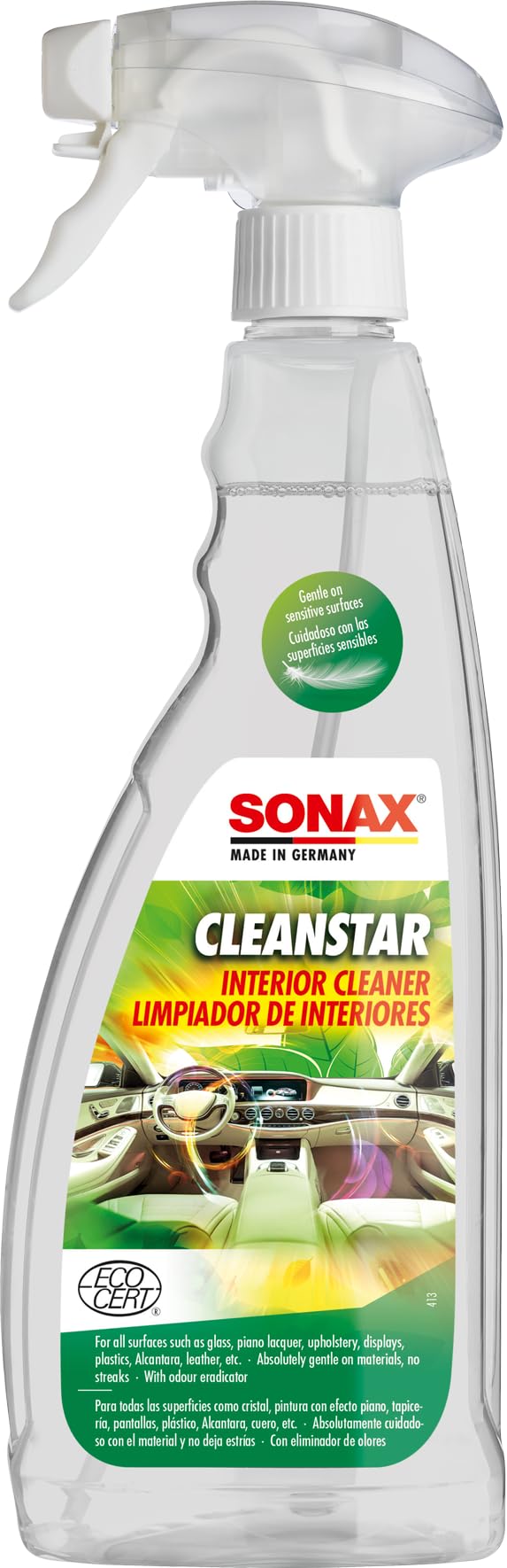 SONAX CleanStar Ecocert Car Interior Cleaner 750ml | Multi-Surface Interior Cleaning for Upholstery, Alcantara, Leather, Plastic, Glass & Touchscreens with Odor Eliminator | Art.No.253400-image-32