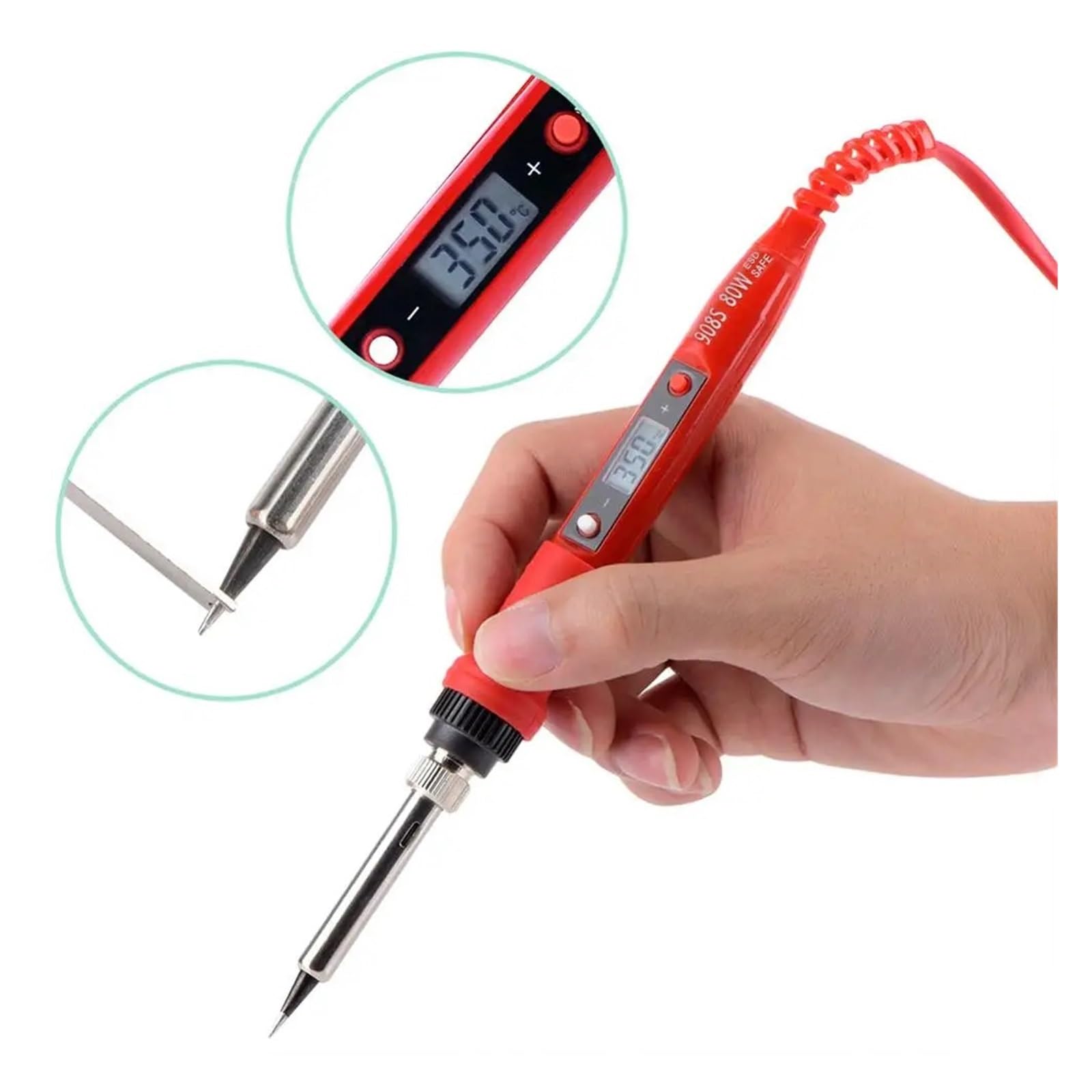 Kit De Pistola For Soldar Con Multímetro Digital Temperatura Ajustable 80W LCD Herramientas Soldadura Puntas Calentador Cerámica Calentamiento Preciso(Brass)