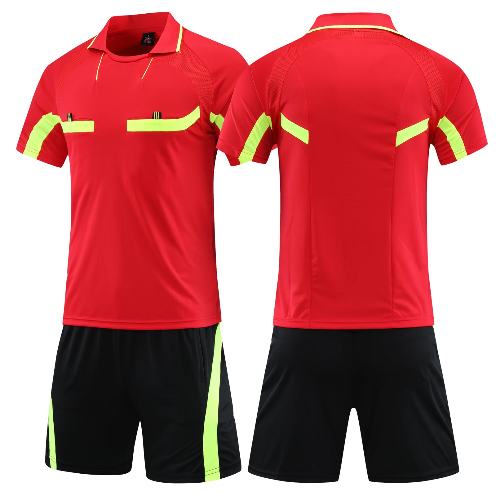 ZIQICAI2007 Soccer Referee Uniforms, Youth Referee Jerseys Men's Referee Uniforms, Soccer Referee Kits (Red, Asian Size L = European Size S)