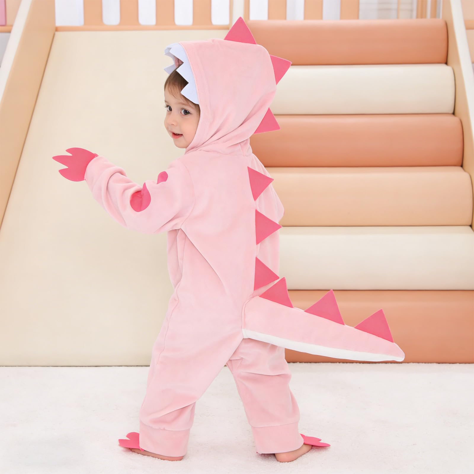 LOLANTA Bébé Deguisement Dinosaure, Animal Combinaison en Flanelle à Capuche Barboteuse Enfant, Costume de Carnaval(2-3 Ans,Vert teinté,Tag 100