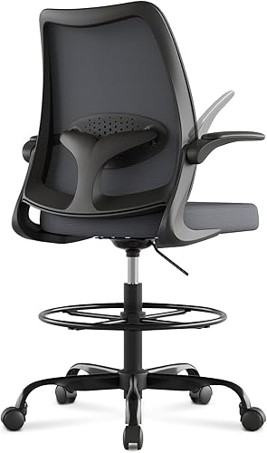 Silla alta de oficina para escritorios de pie, silla de dibujo de escritorio alto con anillo reposapiés ajustable, soporte lumbar ergonómico,